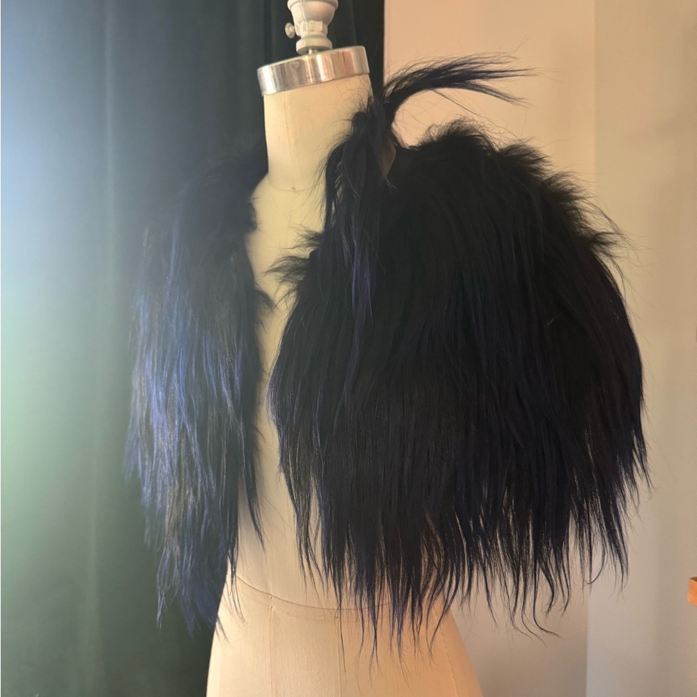 Adrienne Landau Black with blue tipped Fur Wrap